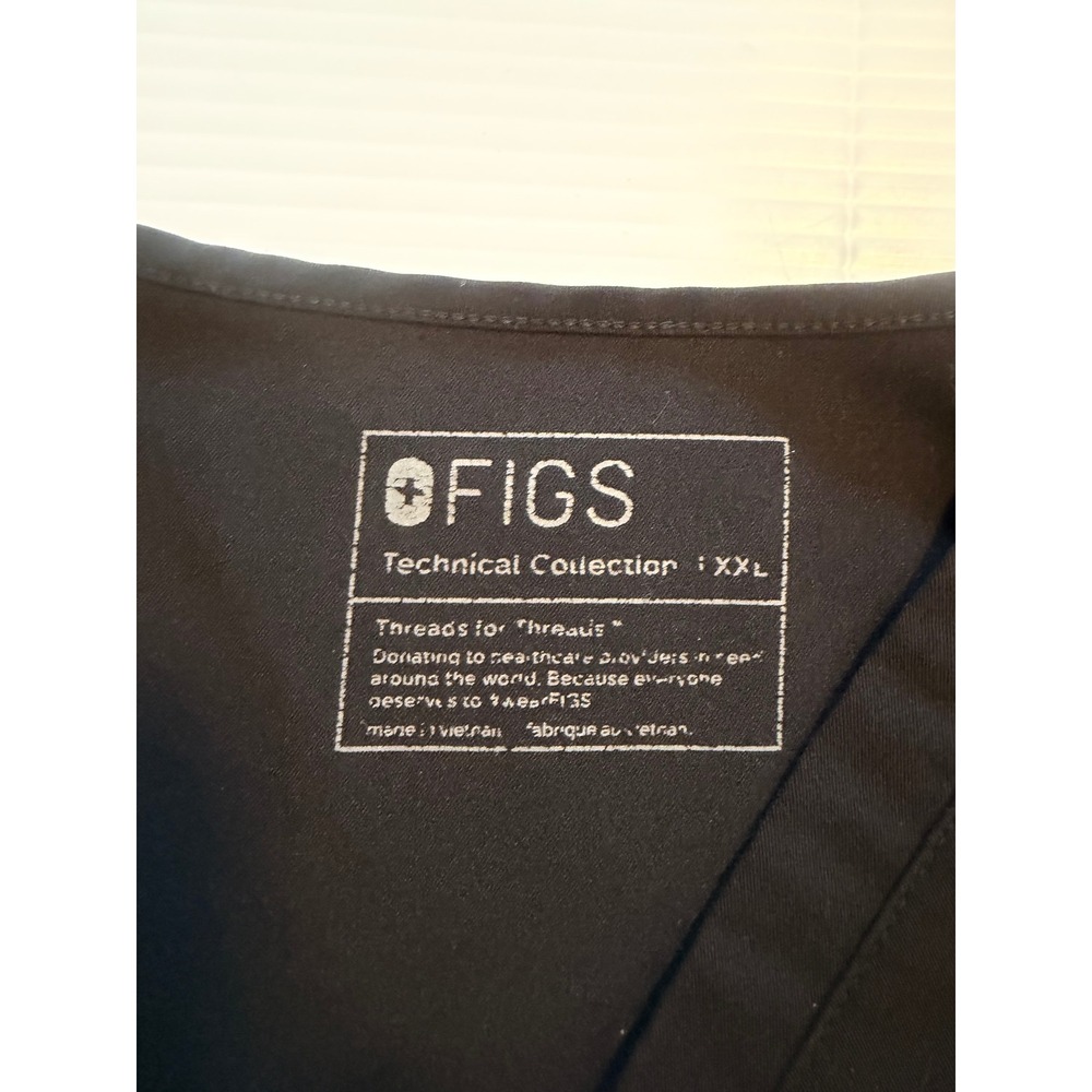 FIGS Technical Collection Black V-Neck Scrub Top XXL FW1100 Short Sleeve - Picture 4 of 7